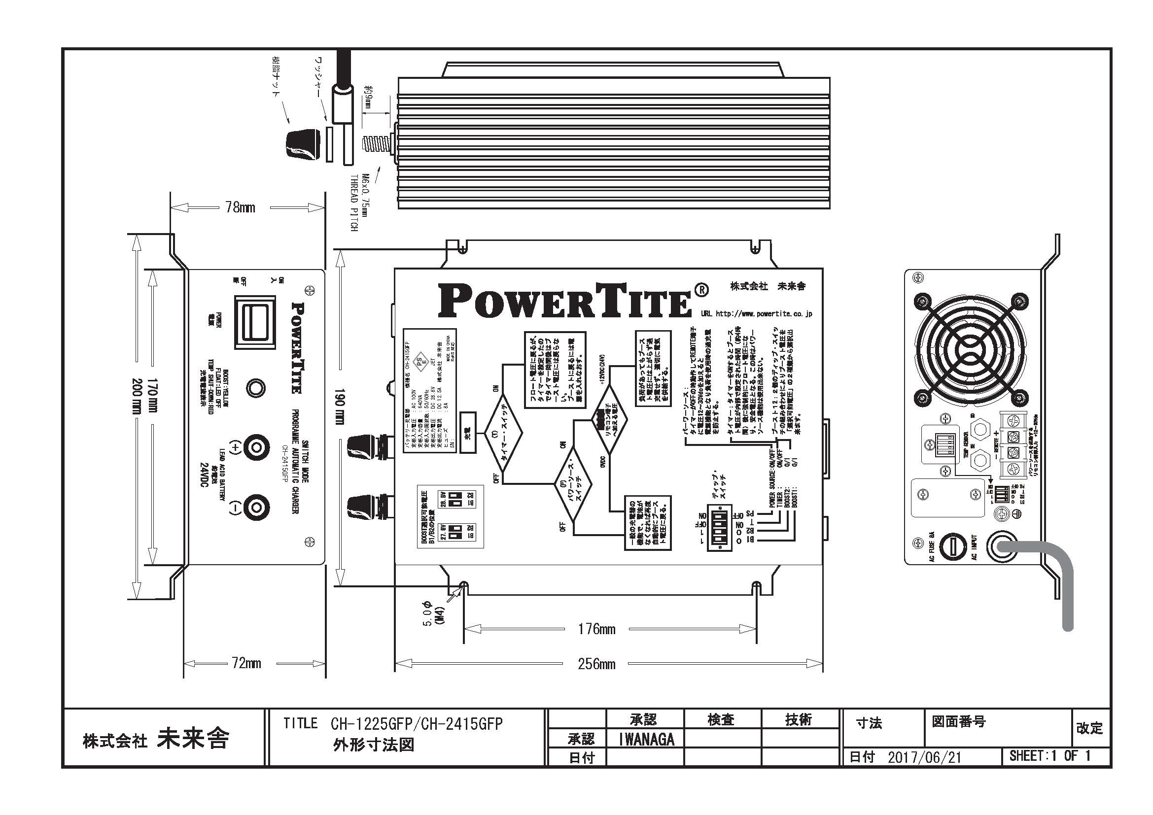 バッテリー充電器■未来舎12V/20A■CH-1225GFP■POWERTITE